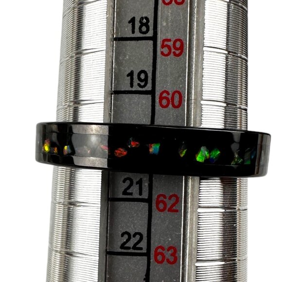 Black Tungsten Carbide Ring With Rainbow Opal Inlay For Men & Women - 6mm Width - Picture 7 of 9